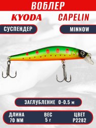 Воблер KYODA Capelin Minnow-70SP длина 7,0 см вес 5.0 гр, цвет P2282 заглубление 0-0.5 м