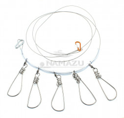 Кукан Namazu металлический трос 2,5 м, d-1,5 мм 5 карабинов на пружине уп. пакет