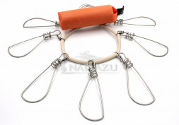 Кукан Namazu металлический трос 3,0 м, d-1,5 мм 7 карабинов на пружине, с поплавком уп. чехол